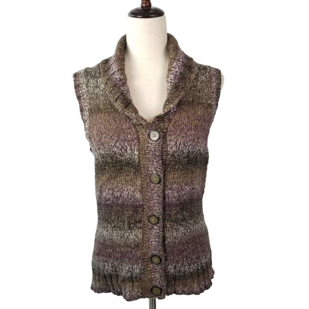Woolrich Brown Green Purple Wool Lambswool Sweater Vest Size Small Petite